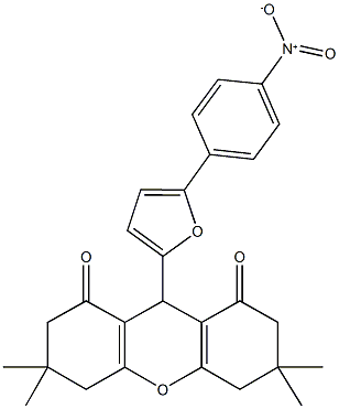 9-(5-{4-nitrophenyl}-2-furyl)-3,3,6,6-tetramethyl-3,4,5,6,7,9-hexahydro-1H-xanthene-1,8(2H)-dione Struktur