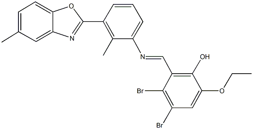 3,4-dibromo-6-ethoxy-2-({[2-methyl-3-(5-methyl-1,3-benzoxazol-2-yl)phenyl]imino}methyl)phenol Struktur