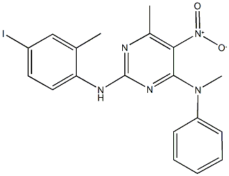 5-nitro-2-(4-iodo-2-methylanilino)-4-methyl-6-(methylanilino)pyrimidine Struktur