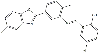 4-chloro-2-({[2-methyl-5-(5-methyl-1,3-benzoxazol-2-yl)phenyl]imino}methyl)phenol Struktur