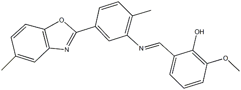 2-methoxy-6-({[2-methyl-5-(5-methyl-1,3-benzoxazol-2-yl)phenyl]imino}methyl)phenol Struktur