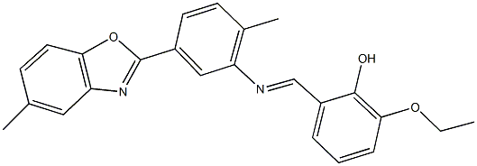 2-ethoxy-6-({[2-methyl-5-(5-methyl-1,3-benzoxazol-2-yl)phenyl]imino}methyl)phenol Struktur