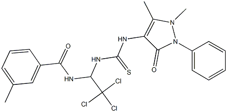 3-methyl-N-[2,2,2-trichloro-1-({[(1,5-dimethyl-3-oxo-2-phenyl-2,3-dihydro-1H-pyrazol-4-yl)amino]carbothioyl}amino)ethyl]benzamide Struktur