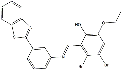 2-({[3-(1,3-benzothiazol-2-yl)phenyl]imino}methyl)-3,4-dibromo-6-ethoxyphenol Struktur