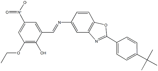 2-({[2-(4-tert-butylphenyl)-1,3-benzoxazol-5-yl]imino}methyl)-6-ethoxy-4-nitrophenol Struktur