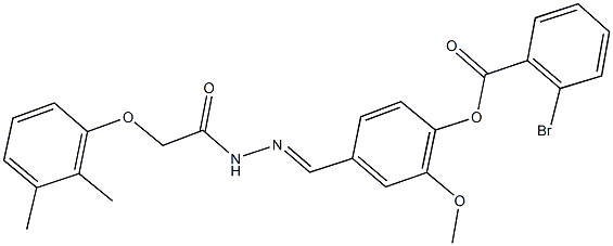 4-{2-[(2,3-dimethylphenoxy)acetyl]carbohydrazonoyl}-2-methoxyphenyl 2-bromobenzoate Struktur