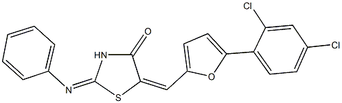 5-{[5-(2,4-dichlorophenyl)-2-furyl]methylene}-2-(phenylimino)-1,3-thiazolidin-4-one Struktur