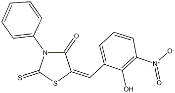 5-{2-hydroxy-3-nitrobenzylidene}-3-phenyl-2-thioxo-1,3-thiazolidin-4-one Struktur