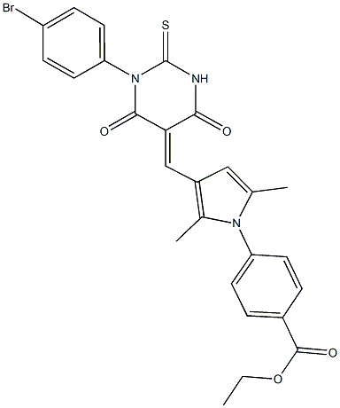 ethyl 4-{3-[(1-(4-bromophenyl)-4,6-dioxo-2-thioxotetrahydro-5(2H)-pyrimidinylidene)methyl]-2,5-dimethyl-1H-pyrrol-1-yl}benzoate Struktur