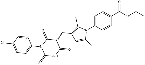 ethyl 4-{3-[(1-(4-chlorophenyl)-4,6-dioxo-2-thioxotetrahydro-5(2H)-pyrimidinylidene)methyl]-2,5-dimethyl-1H-pyrrol-1-yl}benzoate Struktur