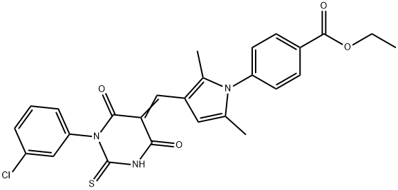 ethyl 4-{3-[(1-(3-chlorophenyl)-4,6-dioxo-2-thioxotetrahydro-5(2H)-pyrimidinylidene)methyl]-2,5-dimethyl-1H-pyrrol-1-yl}benzoate Struktur