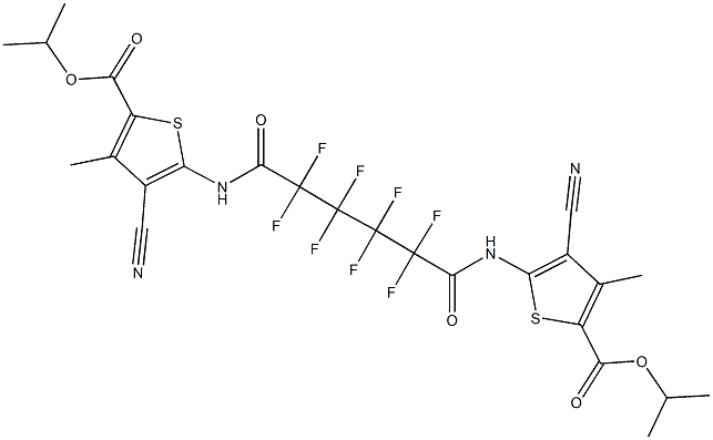 isopropyl 4-cyano-5-[(6-{[3-cyano-5-(isopropoxycarbonyl)-4-methyl-2-thienyl]amino}-2,2,3,3,4,4,5,5-octafluoro-6-oxohexanoyl)amino]-3-methyl-2-thiophenecarboxylate Struktur