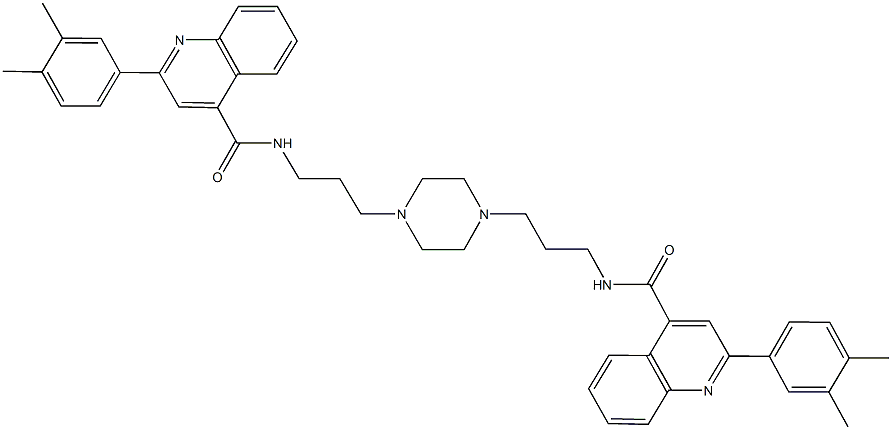 2-(3,4-dimethylphenyl)-N-(3-{4-[3-({[2-(3,4-dimethylphenyl)quinolin-4-yl]carbonyl}amino)propyl]piperazin-1-yl}propyl)quinoline-4-carboxamide Struktur