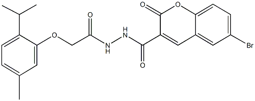 6-bromo-N'-[(2-isopropyl-5-methylphenoxy)acetyl]-2-oxo-2H-chromene-3-carbohydrazide Struktur