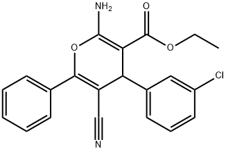 ethyl 2-amino-4-(3-chlorophenyl)-5-cyano-6-phenyl-4H-pyran-3-carboxylate Struktur