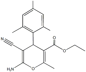 ethyl 6-amino-5-cyano-4-mesityl-2-methyl-4H-pyran-3-carboxylate Struktur