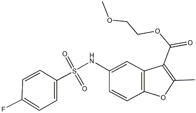 2-methoxyethyl 5-{[(4-fluorophenyl)sulfonyl]amino}-2-methyl-1-benzofuran-3-carboxylate Struktur