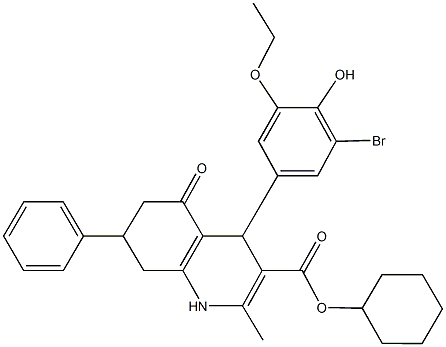 cyclohexyl 4-(3-bromo-5-ethoxy-4-hydroxyphenyl)-2-methyl-5-oxo-7-phenyl-1,4,5,6,7,8-hexahydro-3-quinolinecarboxylate Struktur