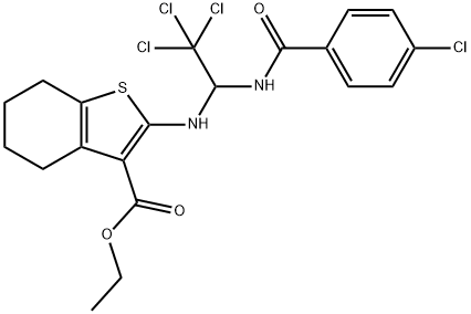 ethyl 2-({2,2,2-trichloro-1-[(4-chlorobenzoyl)amino]ethyl}amino)-4,5,6,7-tetrahydro-1-benzothiophene-3-carboxylate Struktur