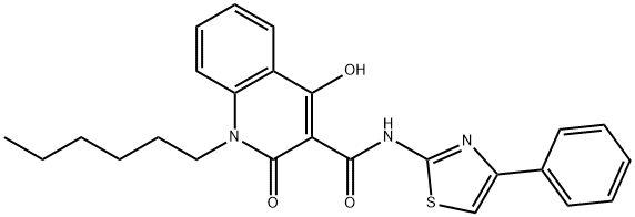 1-hexyl-4-hydroxy-2-oxo-N-(4-phenyl-1,3-thiazol-2-yl)-1,2-dihydro-3-quinolinecarboxamide Struktur