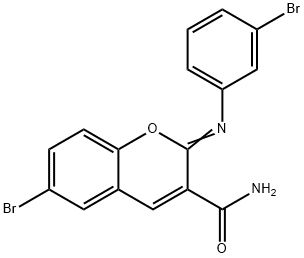 6-bromo-2-[(3-bromophenyl)imino]-2H-chromene-3-carboxamide Struktur