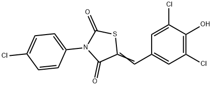 3-(4-chlorophenyl)-5-(3,5-dichloro-4-hydroxybenzylidene)-1,3-thiazolidine-2,4-dione Struktur