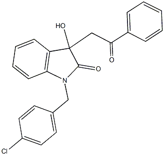 1-(4-chlorobenzyl)-3-hydroxy-3-(2-oxo-2-phenylethyl)-1,3-dihydro-2H-indol-2-one Struktur