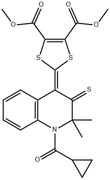 dimethyl 2-(1-(cyclopropylcarbonyl)-2,2-dimethyl-3-thioxo-2,3-dihydro-4(1H)-quinolinylidene)-1,3-dithiole-4,5-dicarboxylate Struktur