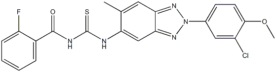 N-[2-(3-chloro-4-methoxyphenyl)-6-methyl-2H-1,2,3-benzotriazol-5-yl]-N'-(2-fluorobenzoyl)thiourea Struktur