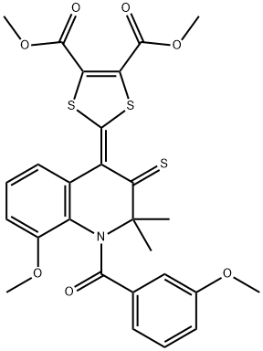 dimethyl 2-(8-methoxy-1-(3-methoxybenzoyl)-2,2-dimethyl-3-thioxo-2,3-dihydro-4(1H)-quinolinylidene)-1,3-dithiole-4,5-dicarboxylate Struktur