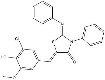 5-(3-chloro-4-hydroxy-5-methoxybenzylidene)-3-phenyl-2-(phenylimino)-1,3-thiazolidin-4-one Struktur