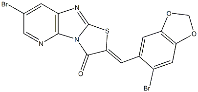 7-bromo-2-[(6-bromo-1,3-benzodioxol-5-yl)methylene][1,3]thiazolo[2',3':2,3]imidazo[4,5-b]pyridin-3(2H)-one Struktur