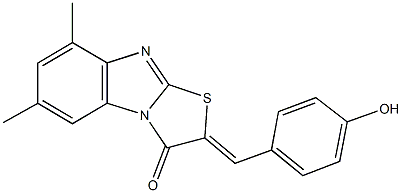 2-(4-hydroxybenzylidene)-6,8-dimethyl[1,3]thiazolo[3,2-a]benzimidazol-3(2H)-one Struktur