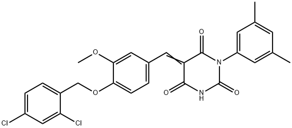 5-{4-[(2,4-dichlorobenzyl)oxy]-3-methoxybenzylidene}-1-(3,5-dimethylphenyl)-2,4,6(1H,3H,5H)-pyrimidinetrione Struktur