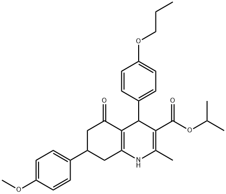 isopropyl 7-(4-methoxyphenyl)-2-methyl-5-oxo-4-(4-propoxyphenyl)-1,4,5,6,7,8-hexahydro-3-quinolinecarboxylate Struktur