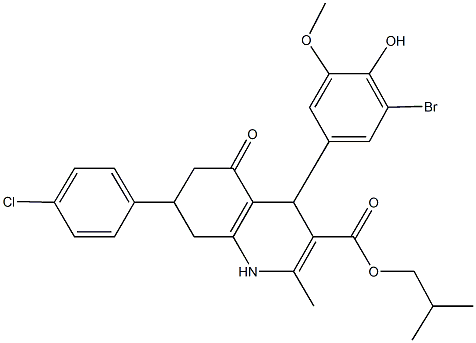 isobutyl 4-(3-bromo-4-hydroxy-5-methoxyphenyl)-7-(4-chlorophenyl)-2-methyl-5-oxo-1,4,5,6,7,8-hexahydro-3-quinolinecarboxylate Struktur