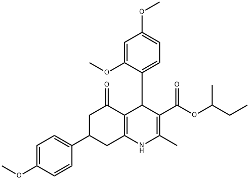 sec-butyl 4-(2,4-dimethoxyphenyl)-7-(4-methoxyphenyl)-2-methyl-5-oxo-1,4,5,6,7,8-hexahydro-3-quinolinecarboxylate Struktur