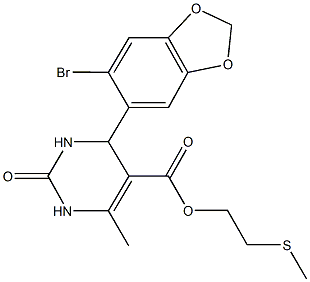 2-(methylsulfanyl)ethyl 4-(6-bromo-1,3-benzodioxol-5-yl)-6-methyl-2-oxo-1,2,3,4-tetrahydro-5-pyrimidinecarboxylate Struktur