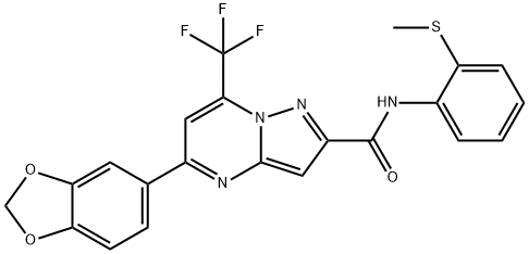 5-(1,3-benzodioxol-5-yl)-N-[2-(methylsulfanyl)phenyl]-7-(trifluoromethyl)pyrazolo[1,5-a]pyrimidine-2-carboxamide Struktur