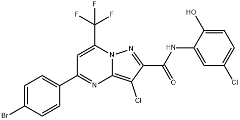 5-(4-bromophenyl)-3-chloro-N-(5-chloro-2-hydroxyphenyl)-7-(trifluoromethyl)pyrazolo[1,5-a]pyrimidine-2-carboxamide Struktur