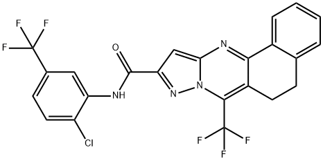 N-[2-chloro-5-(trifluoromethyl)phenyl]-7-(trifluoromethyl)-5,6-dihydrobenzo[h]pyrazolo[5,1-b]quinazoline-10-carboxamide Struktur