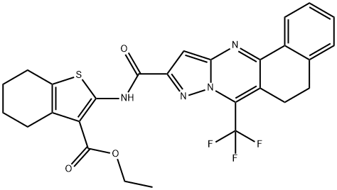 ethyl 2-({[7-(trifluoromethyl)-5,6-dihydrobenzo[h]pyrazolo[5,1-b]quinazolin-10-yl]carbonyl}amino)-4,5,6,7-tetrahydro-1-benzothiophene-3-carboxylate Struktur