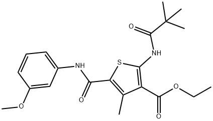 ethyl 2-[(2,2-dimethylpropanoyl)amino]-5-[(3-methoxyanilino)carbonyl]-4-methyl-3-thiophenecarboxylate Struktur