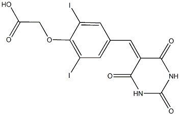 {2,6-diiodo-4-[(2,4,6-trioxotetrahydro-5(2H)-pyrimidinylidene)methyl]phenoxy}acetic acid Struktur