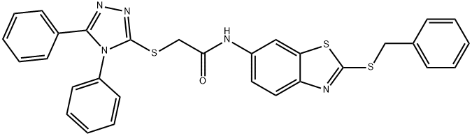 N-[2-(benzylsulfanyl)-1,3-benzothiazol-6-yl]-2-[(4,5-diphenyl-4H-1,2,4-triazol-3-yl)sulfanyl]acetamide Struktur