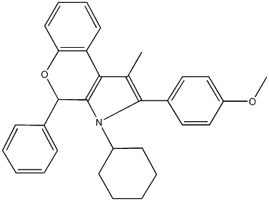 3-cyclohexyl-2-(4-methoxyphenyl)-1-methyl-4-phenyl-3,4-dihydrochromeno[3,4-b]pyrrole Struktur