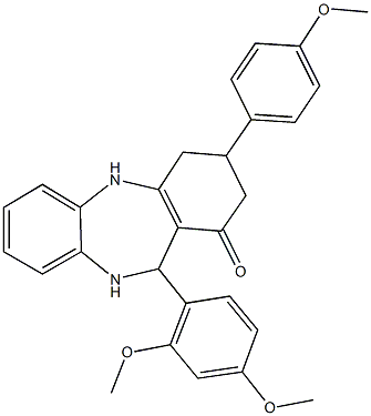 11-(2,4-dimethoxyphenyl)-3-(4-methoxyphenyl)-2,3,4,5,10,11-hexahydro-1H-dibenzo[b,e][1,4]diazepin-1-one Struktur