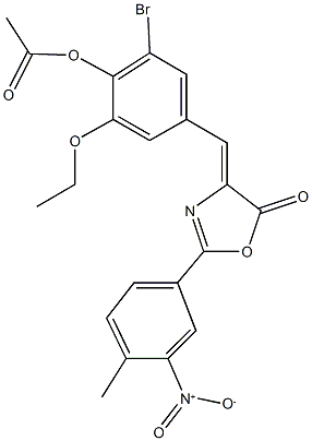 2-bromo-6-ethoxy-4-[(2-{3-nitro-4-methylphenyl}-5-oxo-1,3-oxazol-4(5H)-ylidene)methyl]phenyl acetate Struktur