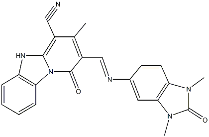 2-{[(1,3-dimethyl-2-oxo-2,3-dihydro-1H-benzimidazol-5-yl)imino]methyl}-3-methyl-1-oxo-1,5-dihydropyrido[1,2-a]benzimidazole-4-carbonitrile Struktur