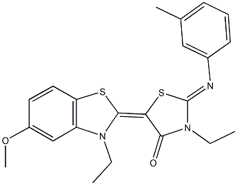 3-ethyl-5-(3-ethyl-5-methoxy-1,3-benzothiazol-2(3H)-ylidene)-2-[(3-methylphenyl)imino]-1,3-thiazolidin-4-one Struktur